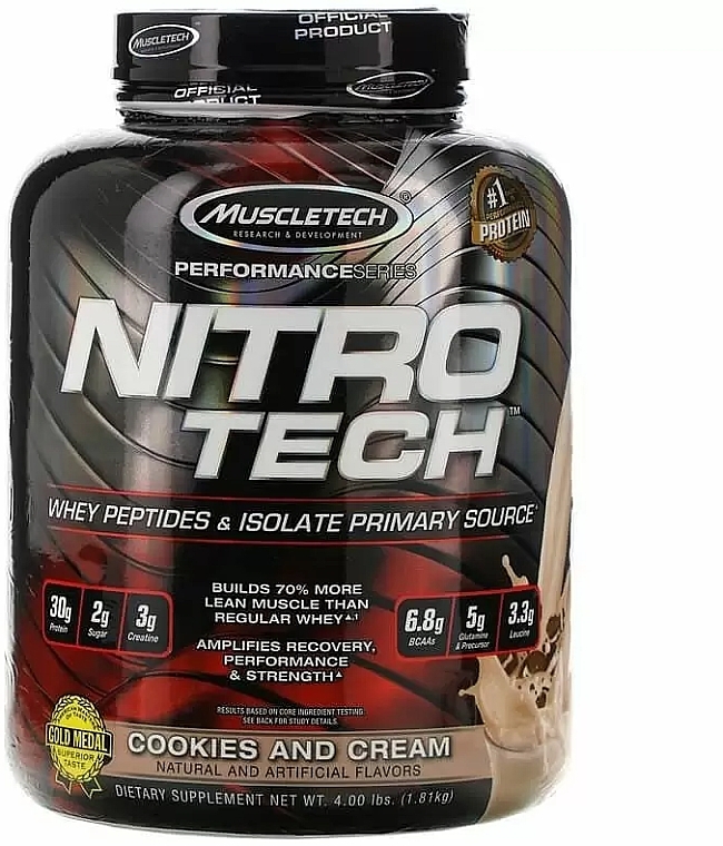 Białko serwatkowe Ciasteczka z kremem - Muscletech Nitro Tech Ripped Cookies & Cream — Zdjęcie N1