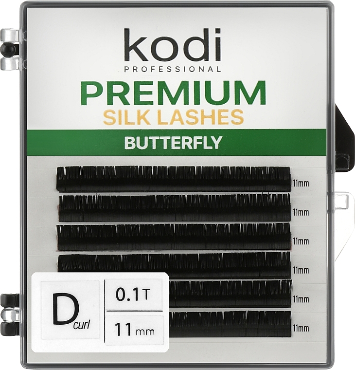 Sztuczne rzęsy Butterfly Green D 0.10 (6 rzędów: 11 mm) - Kodi Professional — Zdjęcie N2