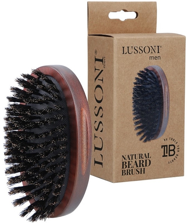 Szczotka do brody z naturalnymi włosami dzika, owalna - Lussoni Men Natural Baerd Brush — Zdjęcie N1