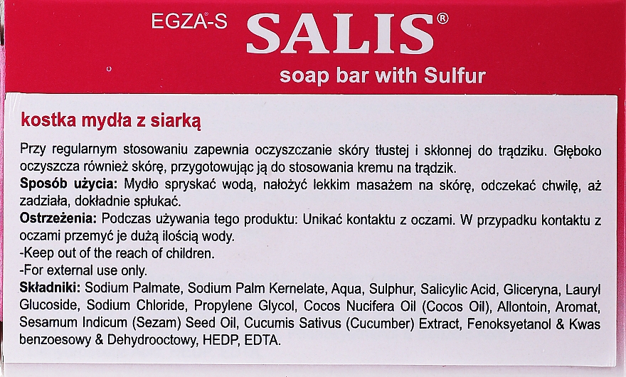 Mydło siarkowe do skóry tłustej i problematycznej - Egza-S Salis Soap Bar With Sulfur — Zdjęcie N2