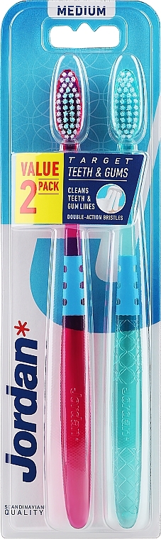 Szczoteczka do zębów, średnio twarda, turkusowa z łuskami + różowa - Jordan Target Teeth Toothbrush — Zdjęcie N1