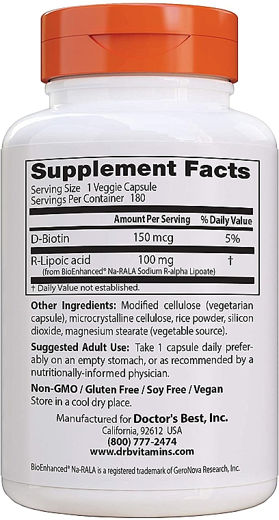 Stabilizowany kwas R-liponowy 100 mg w kapsułkach - Doctor's Best — Zdjęcie N5