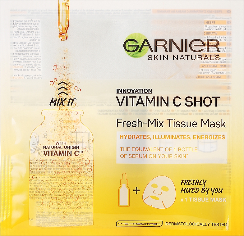 PREZENT! Maska na tkaninie do twarzy z witaminą C - Garnier Skin Naturals Fresh-Mix Tissue Mask With Vitamin C — Zdjęcie N1