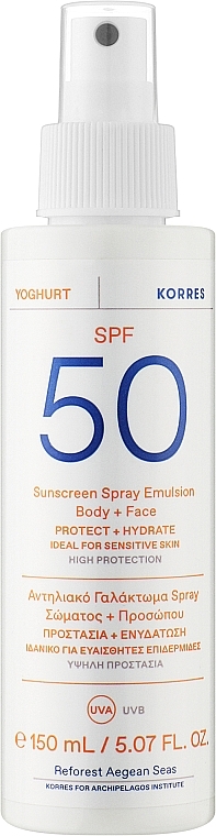 Przeciwsłoneczna emulsja w sprayu do twarzy i ciała - Korres Yoghurt Sunscreen Spray Emulsion Face & Body SPF50 — Zdjęcie N1