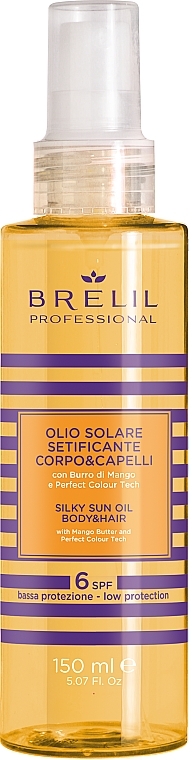 Olejek przeciwsłoneczny do ciała i włosów - Brelil Silky Sun Oil Body And Hair SPF 6 — Zdjęcie N1
