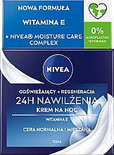 Odświeżający krem na noc + regeneracja 24h nawilżenia, cera normalna i mieszana - NIVEA 24H Regenerating Night Cream With Vitamin E — Zdjęcie N3