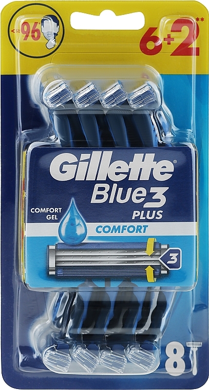 Zestaw jednorazowych maszynek do golenia, 6 + 2 szt. - Gillette Blue 3 Comfort