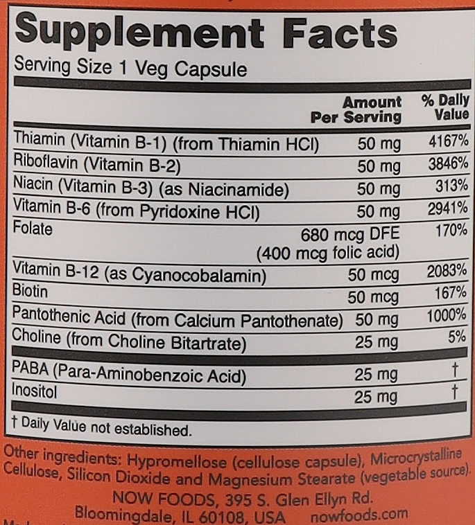 Witamina B-50 w kapsułkach - Now Foods Vitamin B-50 Capsules — Zdjęcie N3