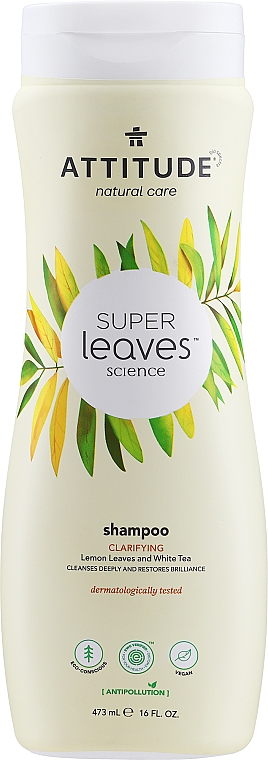 Naturalny szampon rozjaśniający z liśćmi cytryny i białej herbaty - Attitude Super Leaves Clarifying Lemon Leaves And White Tea Shampoo
