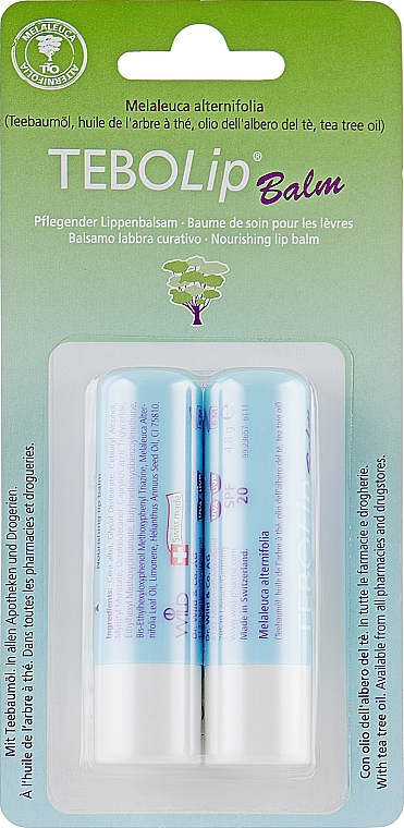 Odżywczy balsam do ust z olejkiem z drzewa herbacianego - Dr. Wild TeboLip Balm Melaleuca Alternifolia (lip/balm/2x4.8g) — Zdjęcie N1