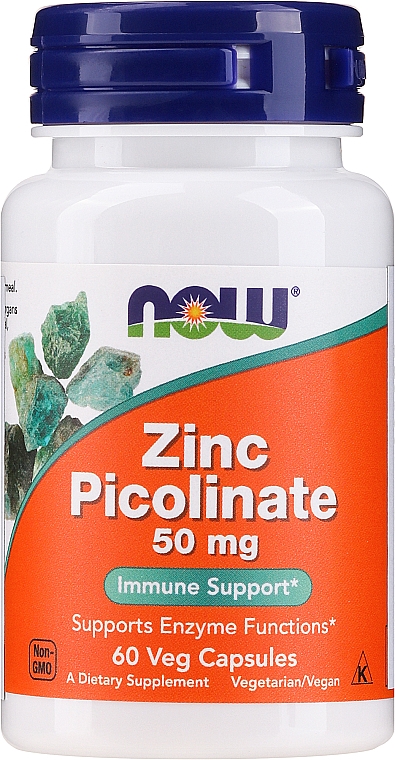 Suplement diety w kapsułkach z cynkiem, 50 mg - Now Foods Zinc Picolinate 50mg Veg Capsules — Zdjęcie N1