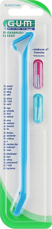 Uchwyt na szczoteczki międzyzębowe z dwiema szczoteczkami, niebieski - Sunstar Gum Proxabrush Classic Interdental Handle Blue — Zdjęcie N1
