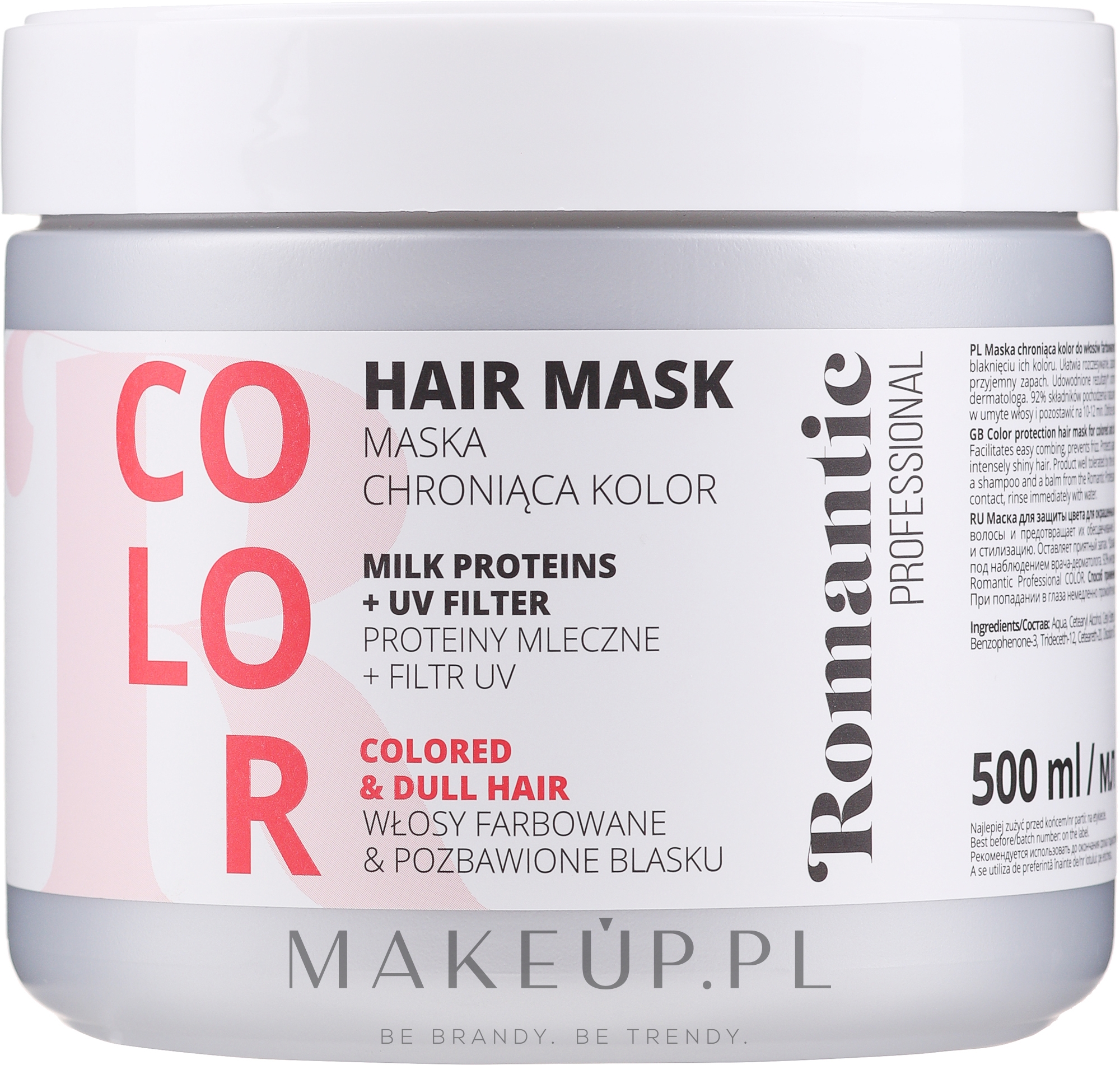 Maska do włosów farbowanych z proteinami mlecznymi i ochroną UV - Romantic Professional Color Hair Mask — Zdjęcie 500 ml