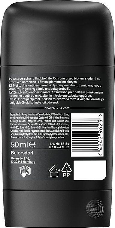 Antyperspirant w sztyfcie dla mężczyzn - NIVEA MEN Black & White Invisible Original — Zdjęcie N2