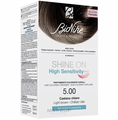 Farba do włosów - BioNike Shine On High Sensitivity Hair Colouring Treatment New Formula — Zdjęcie 5.00 - Light Brown