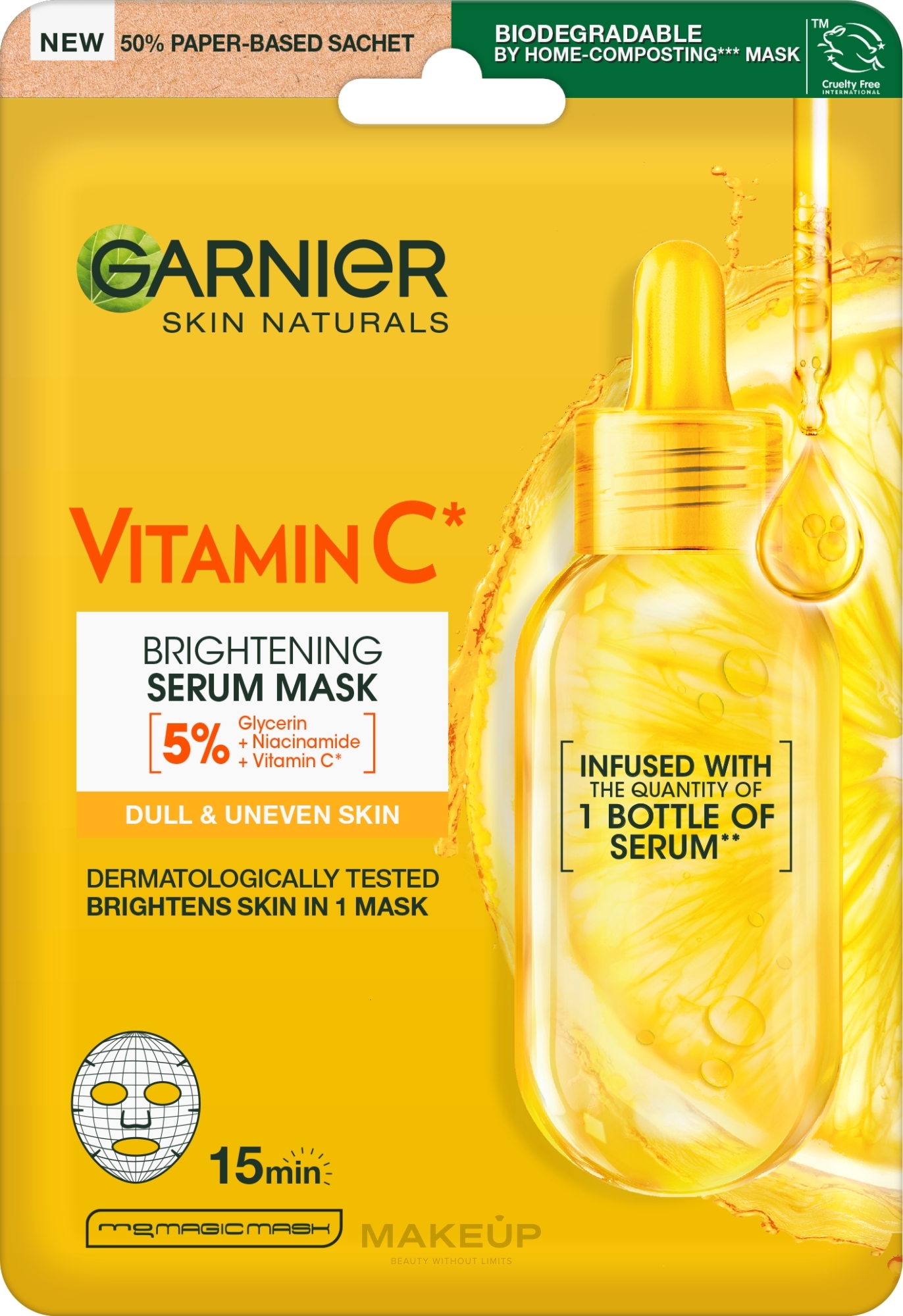 Nawilżająca maseczka rozjaśniająca w płachcie do twarzy - Garnier Skin Naturals Vitamin C Super Hydrating Sheet Mask — Zdjęcie 28 g