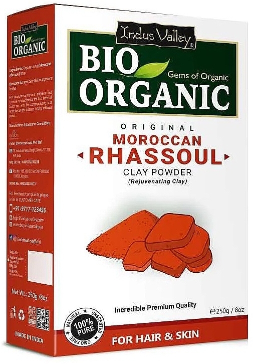 PRZECENA! Glinka marokańska Ghassoul - Indus Valley Bio Organic Moroccan Rhassoul Clay Powder * — Zdjęcie N1
