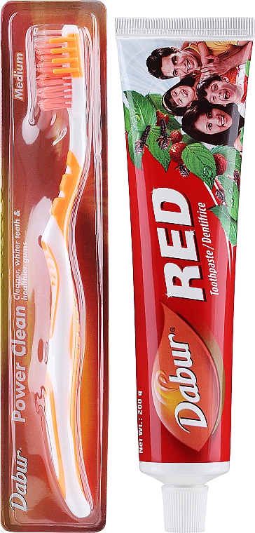 Zestaw z pomarańczową szczoteczką - Dabur Red (toothbrush/1pc + toothpaste/200g) — Zdjęcie N1