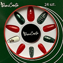 Kup Sztuczne paznokcie, czerwono-zielone z białym w świąteczne wzory - Deni Carte