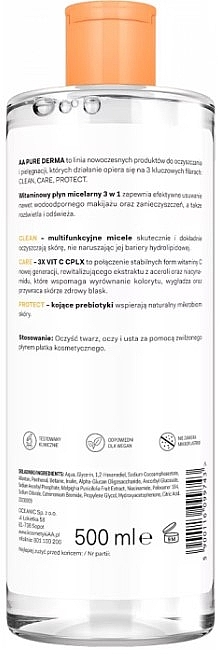 Witaminowy płyn micelarny 3 w 1 - AA Pure Derma — Zdjęcie N2