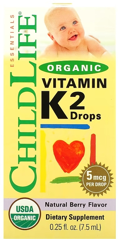 Organiczna witamina K2 dla dzieci o smaku jagodowym, krople - Child Life Organic Vitamin K2 Drops — Zdjęcie N2