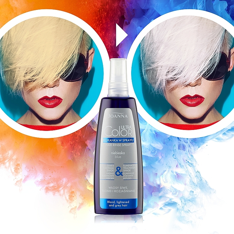 Niebieska płukanka w sprayu do włosów siwych, blond i rozjaśnianych - Joanna Ultra Color System — Zdjęcie N7