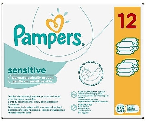 Chusteczki dla niemowląt, 12 x 56 szt. - Pampers Sensitive Wipes — Zdjęcie N1