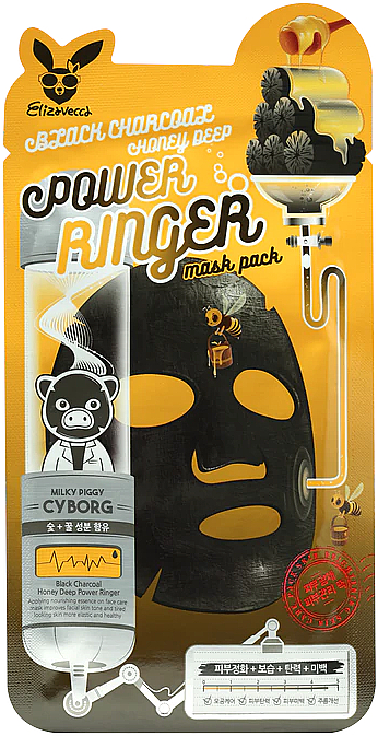 Odżywcza maseczka oczyszczająca na tkaninie z węglem drzewnym i miodem - Elizavecca Black Charcoal Honey Deep Power Ringer Mask Pack — Zdjęcie N1