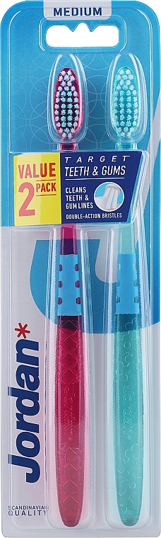 Średnio twarda szczoteczka do zębów , różowa + turkusowa - Jordan Target Teeth Toothbrush
