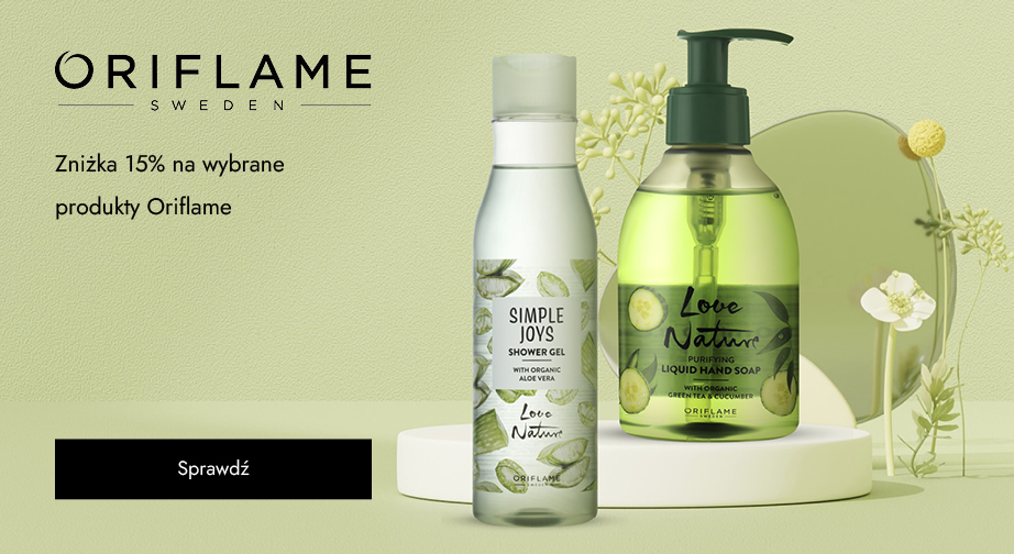 Zniżka 15% na wybrane produkty Oriflame . Ceny podane na stronie uwzględniają rabat.