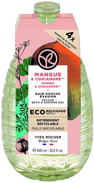 Żel pod prysznic - Yves Rocher Mango & Coriander Escape Bath & Shower Gel (jednostka zamienna) — Zdjęcie N1