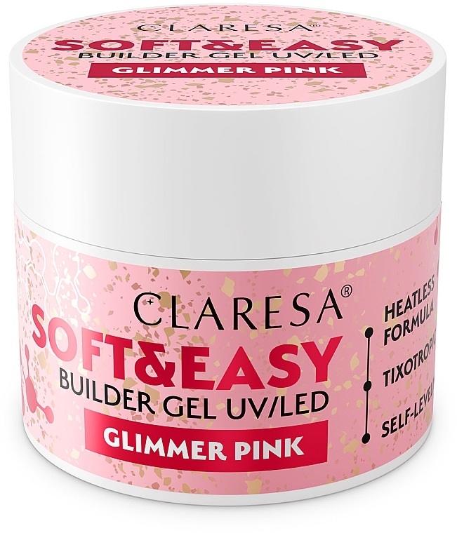 Modelujący żel do paznokci - Claresa Soft & Easy Builder Gel UV/LED Glimmer Pink — Zdjęcie N1