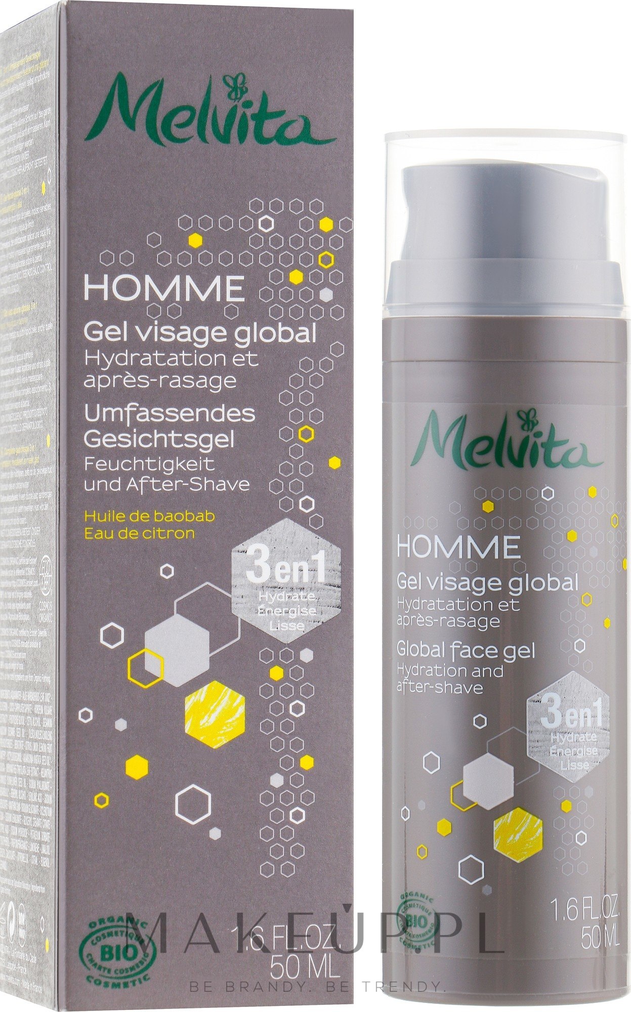 Żel po goleniu dla mężczyzn - Melvita Homme 3 in 1 Global Face Gel Hydration And After-Shave — Zdjęcie 50 ml