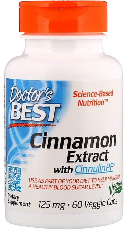 Ekstrakt z cynamonu z witaminą PP w kapsułkach - Doctor's Best Cinnamon Extract Cinnulin PF — Zdjęcie N1