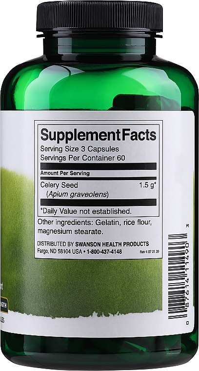 Suplement diety Nasiona selera, 500 mg - Swanson Celery Seed — Zdjęcie N2