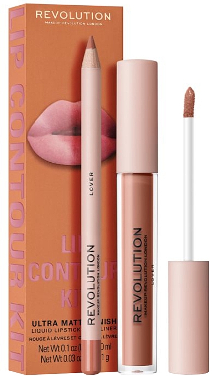 Zestaw do makijażu ust - Makeup Revolution Lip Contour Kit Lover (lip/gloss/3ml + lip/pencil/1g) — Zdjęcie N1