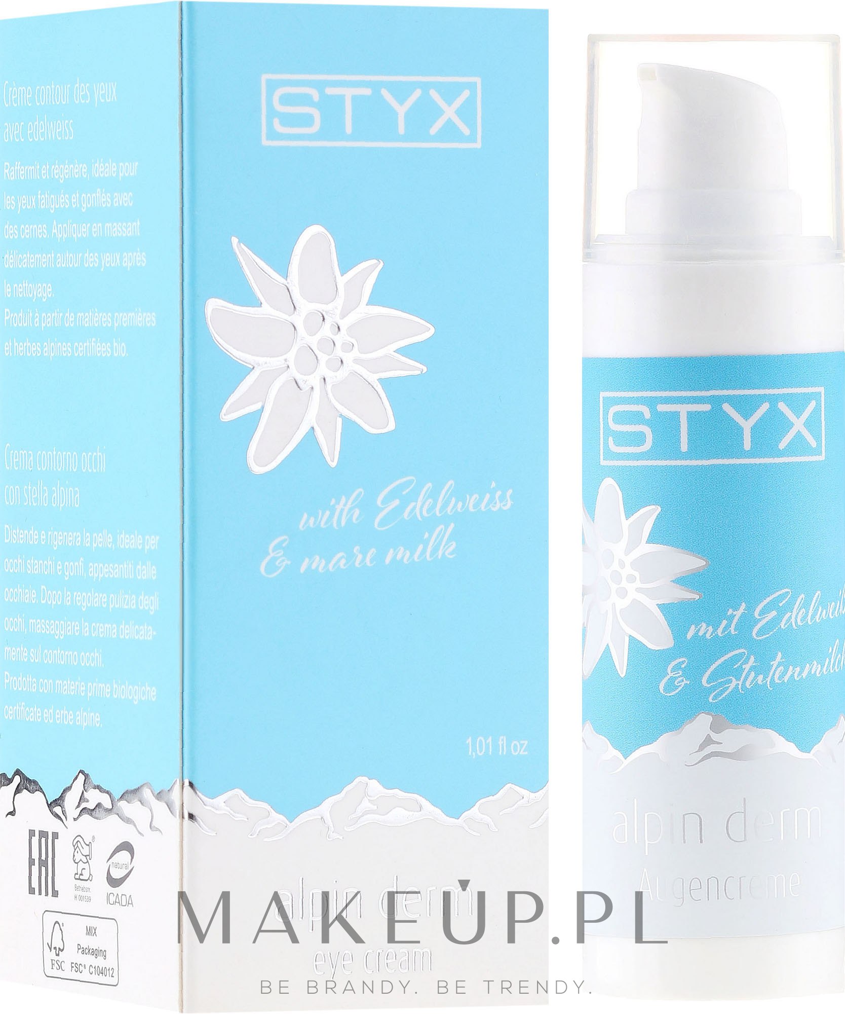 Nawilżający krem pod oczy z alpejskimi ziołami i mlekiem klaczy - Styx Naturcosmetic Alpin Derm Eye Cream — Zdjęcie 30 ml