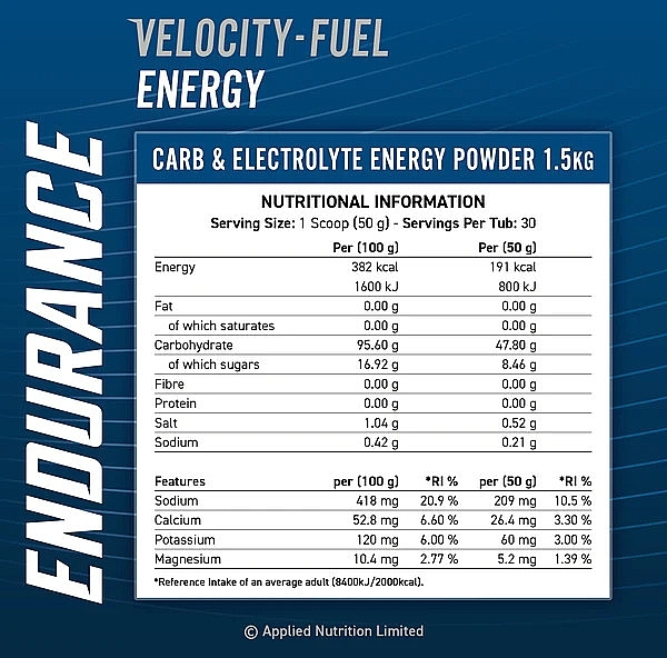 Proszek energetyczny Czarna porzeczka - Applied Nutrition Endurance Velocity-Fuel Energy Blackcurrant — Zdjęcie N2