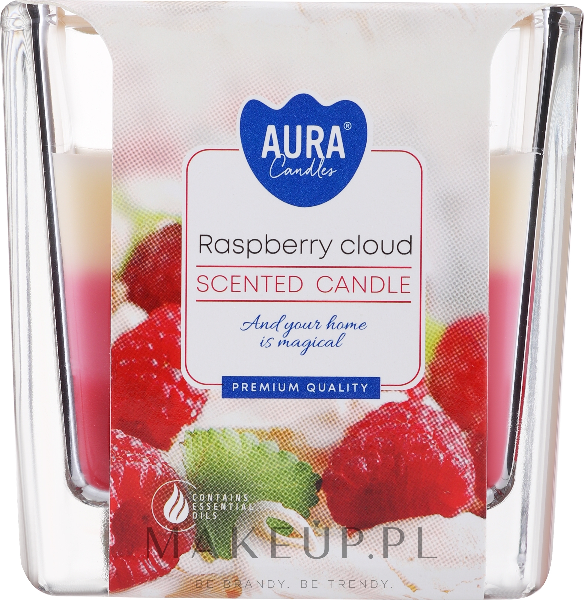 Świeca zapachowa trójwarstwowa w szkle Malinowa Chmurka - Bispol Scented Candle Raspberry Cloud — Zdjęcie 170 g