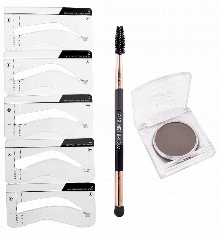 WYPRZEDAŻ Zestaw do brwi - Lash Brow Stamp Brows 5 (br/shadow 2 g + brush + acc) * — Zdjęcie N1