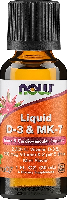 Płynna witamina D3 i MK-7 - Now Foods Liquid D-3 & MK-7 — Zdjęcie N1