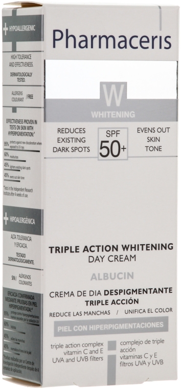 Trójaktywny krem wybielający do twarzy - Pharmaceris W Albucin Triple Action Skin Lightening Cream SPF40 — Zdjęcie N3