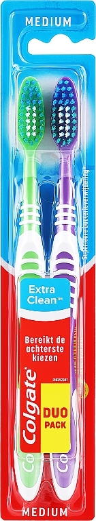 Zestaw szczoteczek do zębów o średniej twardości, fioletowa+zielona - Colgate Expert Cleaning Medium Toothbrush — Zdjęcie N2