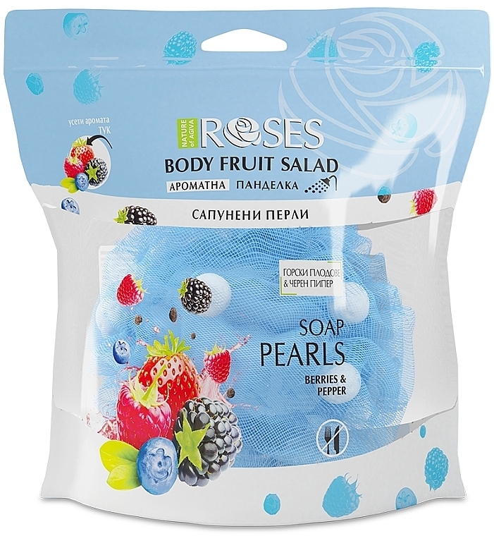 Gąbka do kąpieli z perełkami mydlanymi Jagody i pieprz czarny - Nature of Agiva Roses Body Fruit Salad Soap Pearls — Zdjęcie N3