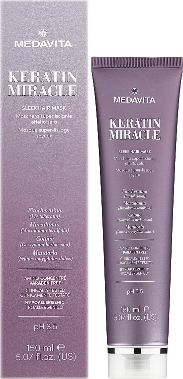 Ultra-wygładzająca maska ​​do włosów z efektem jedwabiu - Medavita Keratin Miracle Sleek Hair Mask — Zdjęcie N2