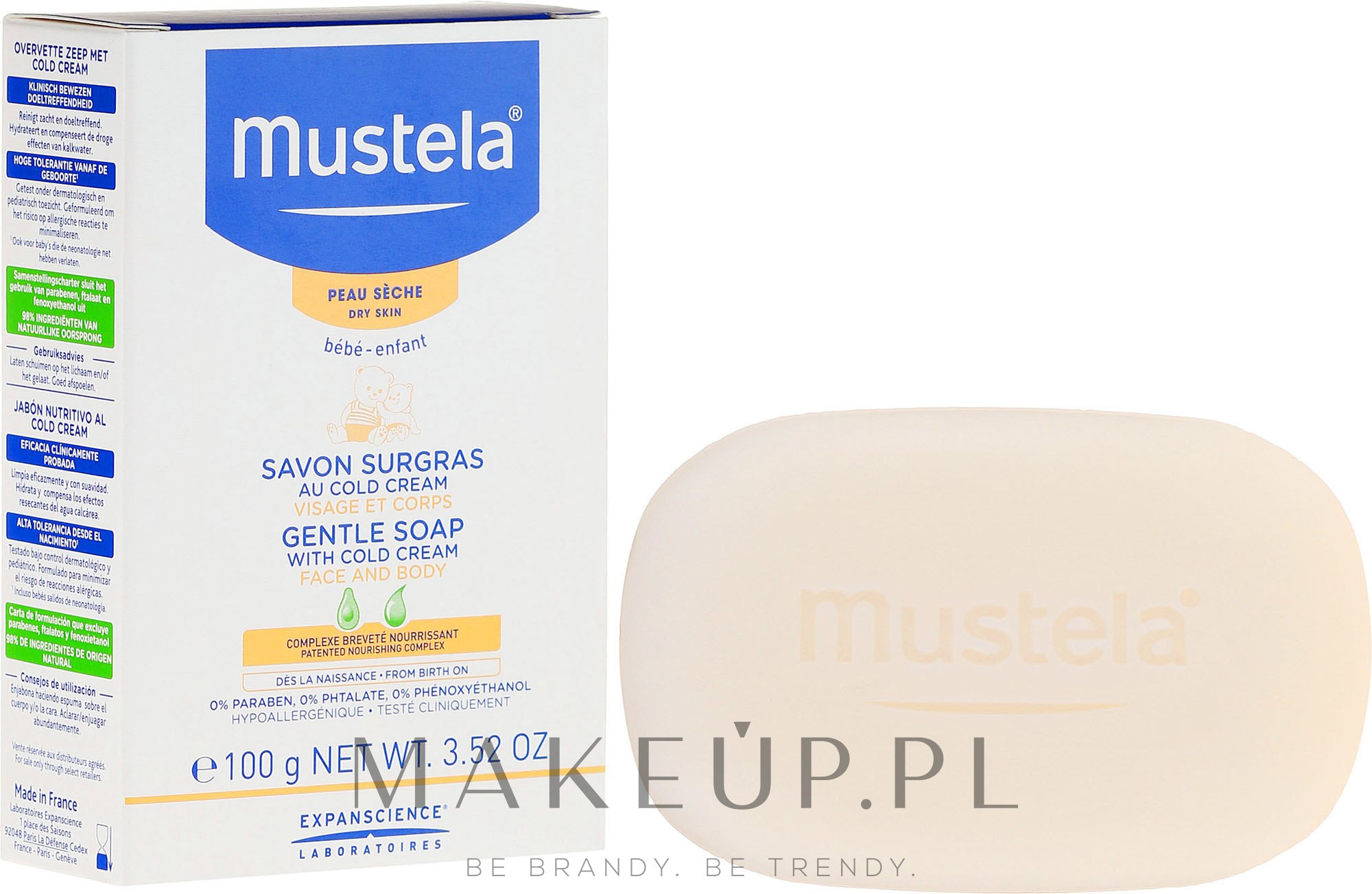 Delikatne mydło w kostce dla dzieci do twarzy i ciała - Mustela Bébé Gentle Soap With Cold Cream — Zdjęcie 100 g