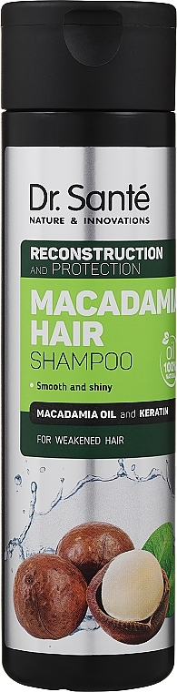 Odbudowujący szampon ochronny do włosów osłabionych z olejem makadamia i keratyną - Dr Sante Macadamia Hair