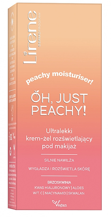 Ultralekki krem-żel rozświetlający pod makijaż - Lirene Oh, Just Peachy!