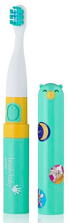 Elektryczna szczoteczka do zębów z naklejkami, zielona - Brush-Baby Go-Kidz Pink Green Toothbrush — Zdjęcie N4