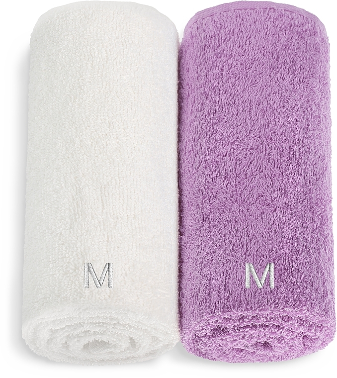 Zestaw ręczników do twarzy, biały i liliowy Twins - MAKEUP Face Towel Set Lilac + White